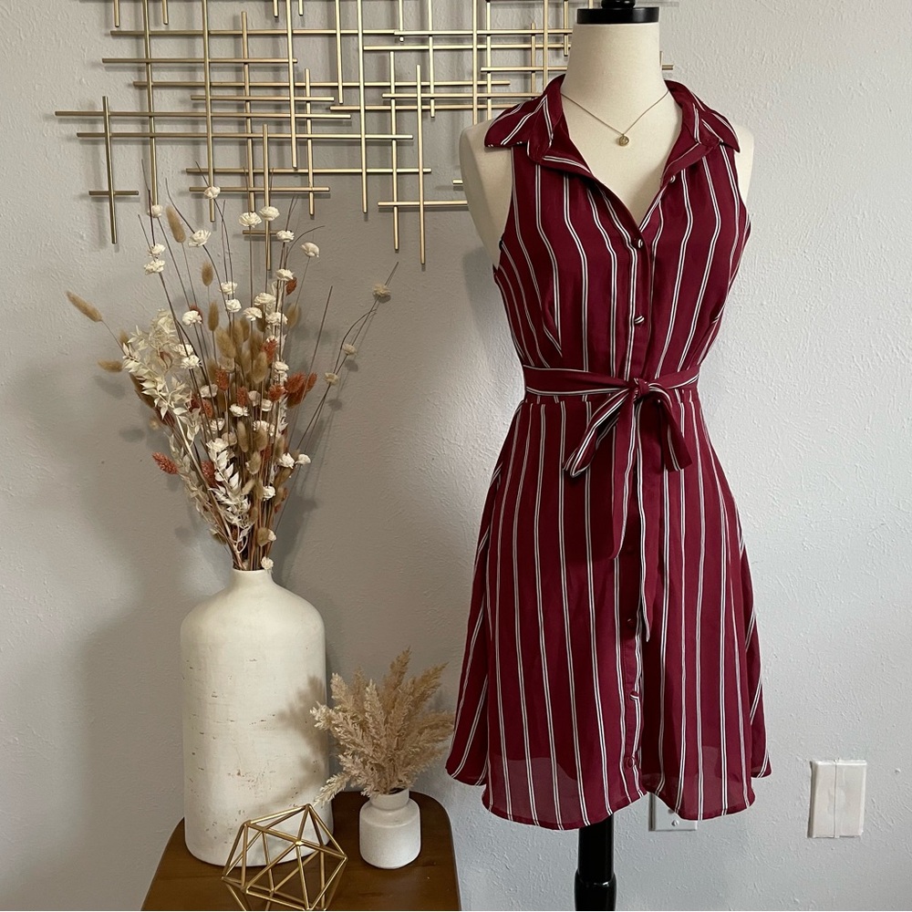 [Sienna Sky] Striped Burgundy Sleeveless Summer Dress